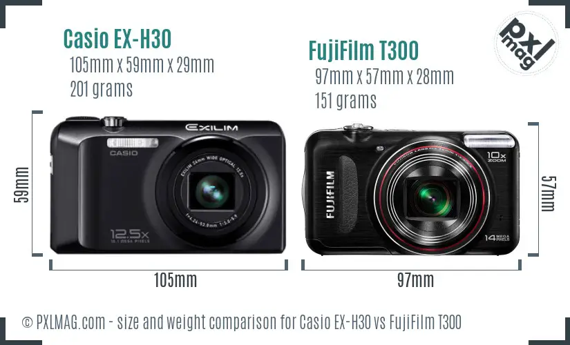 Casio EX-H30 vs FujiFilm T300 size comparison