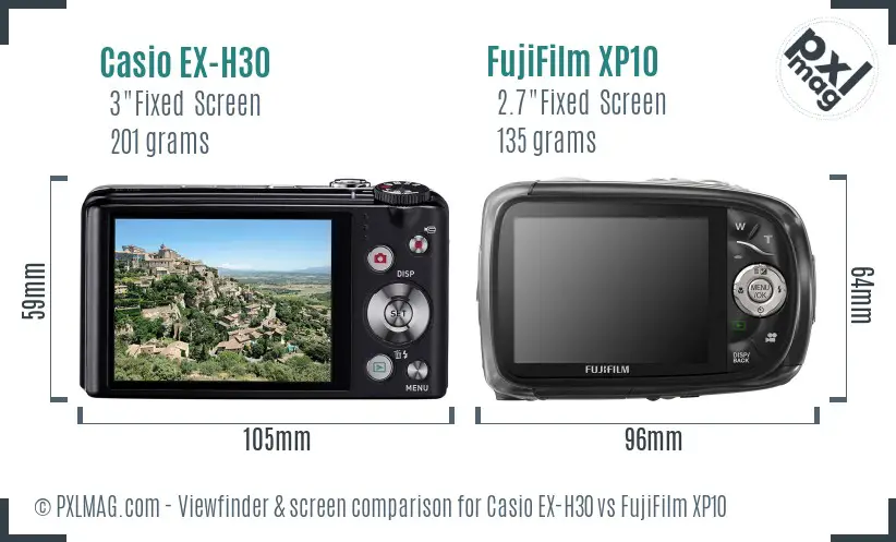 Casio EX-H30 vs FujiFilm XP10 Screen and Viewfinder comparison