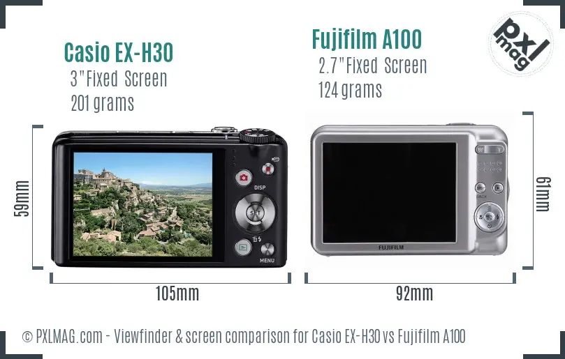 Casio EX-H30 vs Fujifilm A100 Screen and Viewfinder comparison