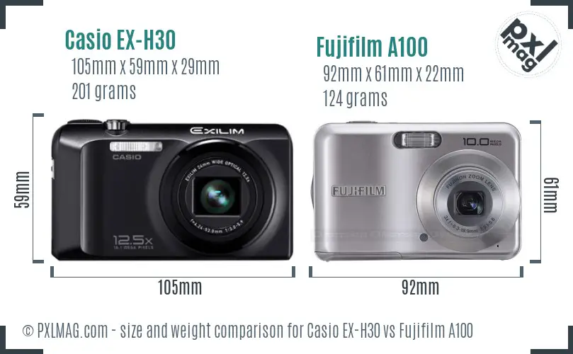 Casio EX-H30 vs Fujifilm A100 size comparison