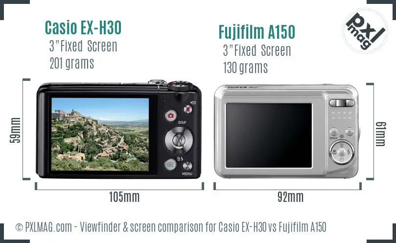 Casio EX-H30 vs Fujifilm A150 Screen and Viewfinder comparison