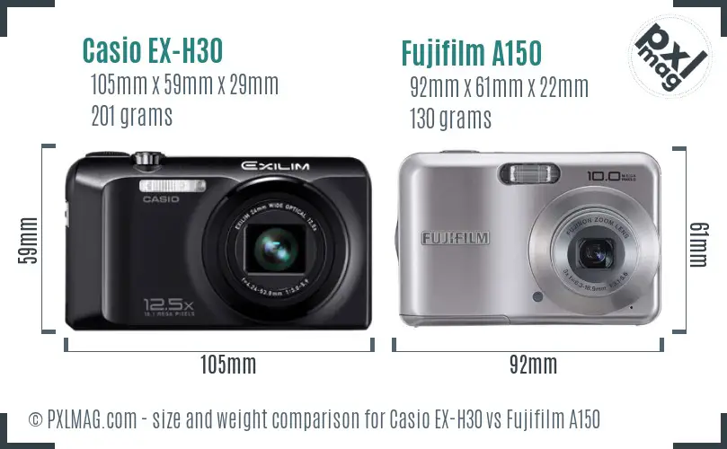 Casio EX-H30 vs Fujifilm A150 size comparison