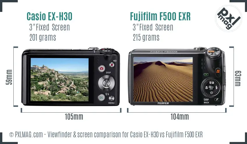 Casio EX-H30 vs Fujifilm F500 EXR Screen and Viewfinder comparison Casio EX-H30 vs Fujifilm F500 EXR Screen and Viewfinder comparison