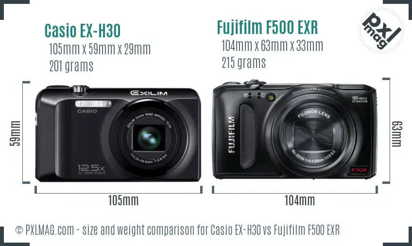 Casio EX-H30 vs Fujifilm F500 EXR size comparison Casio EX-H30 vs Fujifilm F500 EXR size comparison