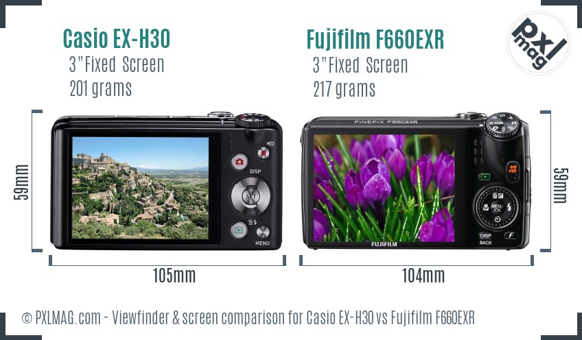 Casio EX-H30 vs Fujifilm F660EXR Screen and Viewfinder comparison