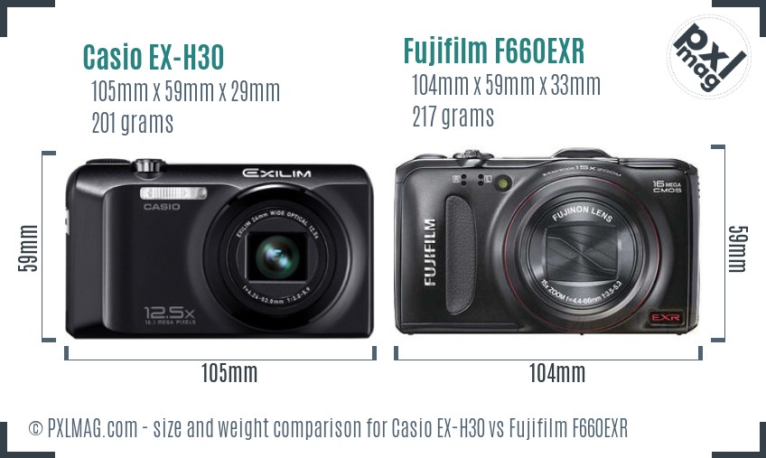 Casio EX-H30 vs Fujifilm F660EXR size comparison