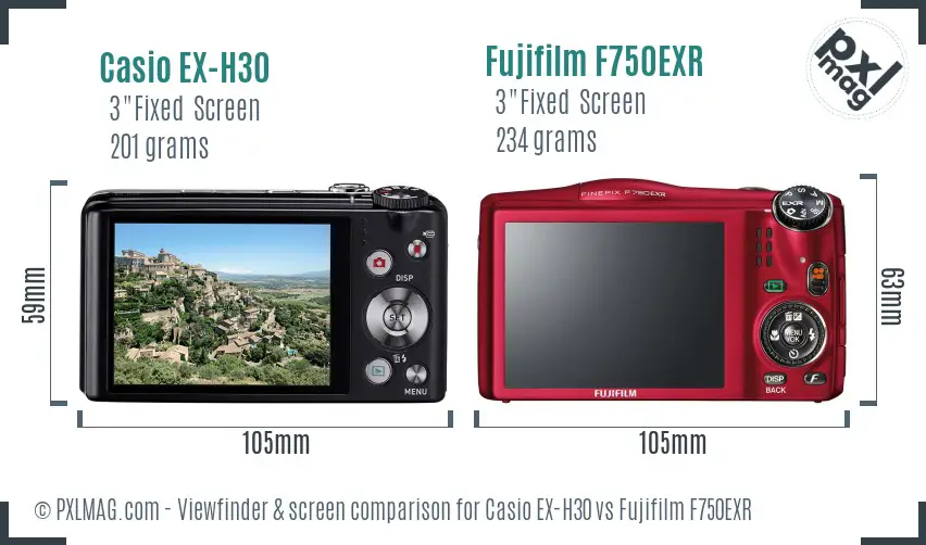 Casio EX-H30 vs Fujifilm F750EXR Screen and Viewfinder comparison