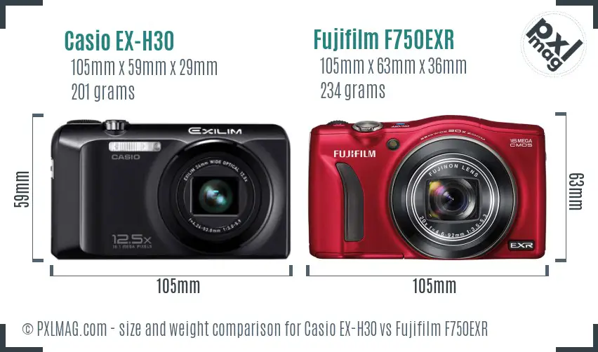 Casio EX-H30 vs Fujifilm F750EXR size comparison