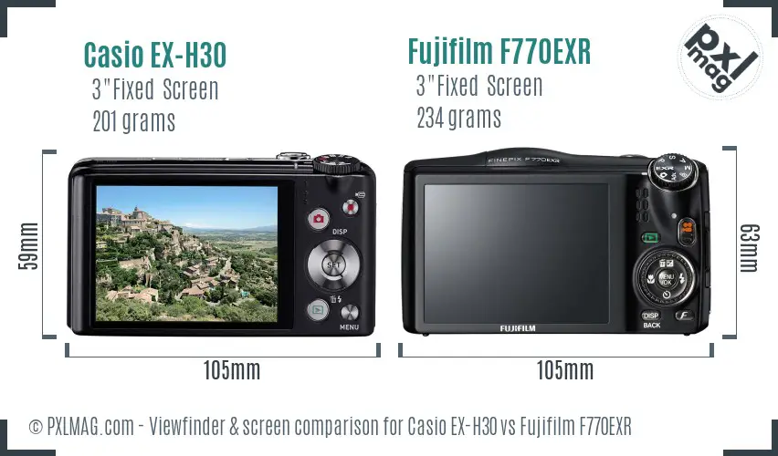 Casio EX-H30 vs Fujifilm F770EXR Screen and Viewfinder comparison