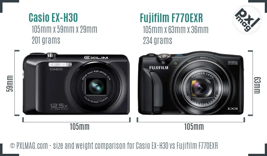 Casio EX-H30 vs Fujifilm F770EXR size comparison