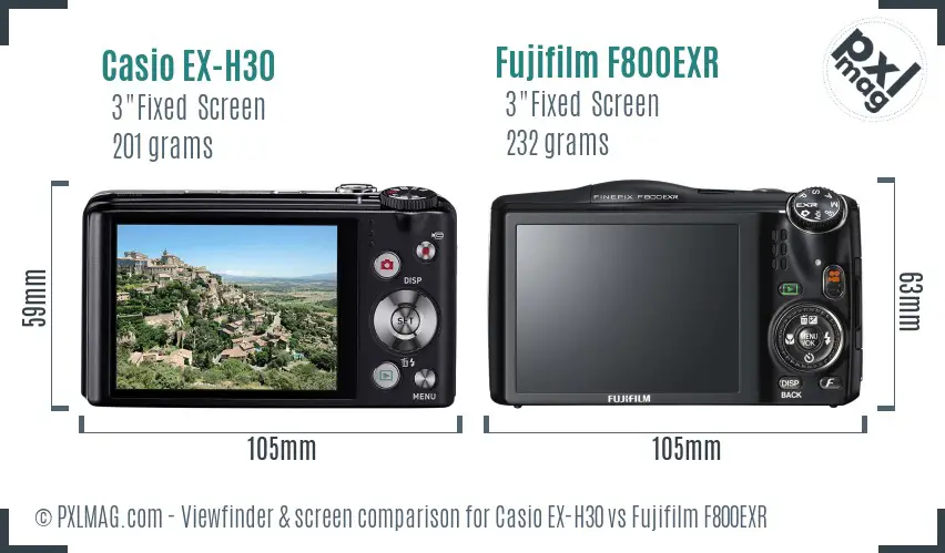 Casio EX-H30 vs Fujifilm F800EXR Screen and Viewfinder comparison