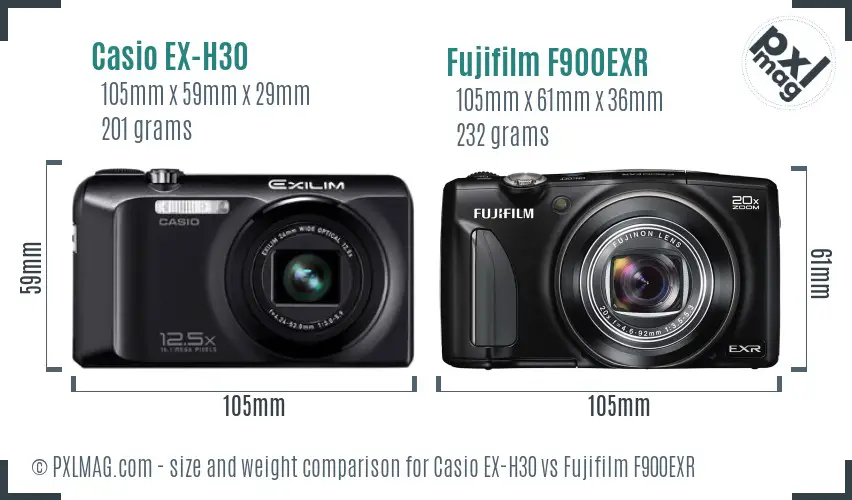 Casio EX-H30 vs Fujifilm F900EXR size comparison