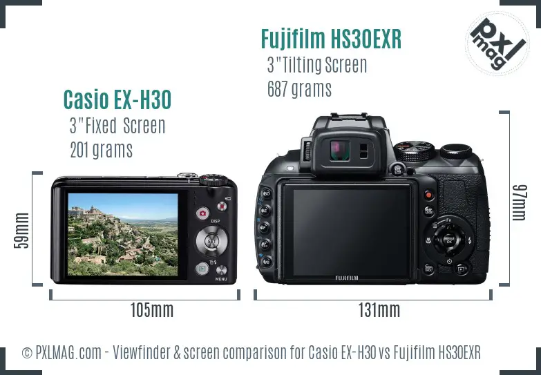 Casio EX-H30 vs Fujifilm HS30EXR Screen and Viewfinder comparison