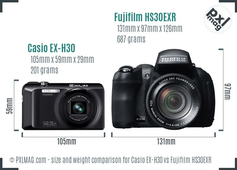 Casio EX-H30 vs Fujifilm HS30EXR size comparison