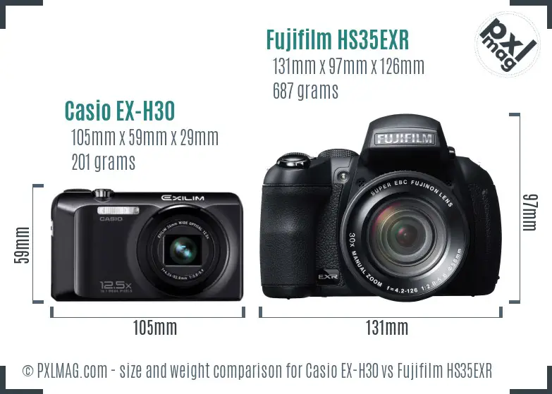 Casio EX-H30 vs Fujifilm HS35EXR size comparison