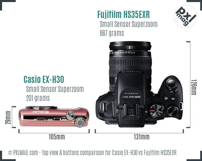 Casio EX-H30 vs Fujifilm HS35EXR top view buttons comparison