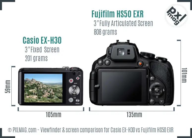 Casio EX-H30 vs Fujifilm HS50 EXR Screen and Viewfinder comparison