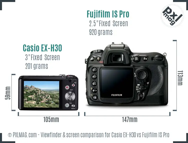 Casio EX-H30 vs Fujifilm IS Pro Screen and Viewfinder comparison
