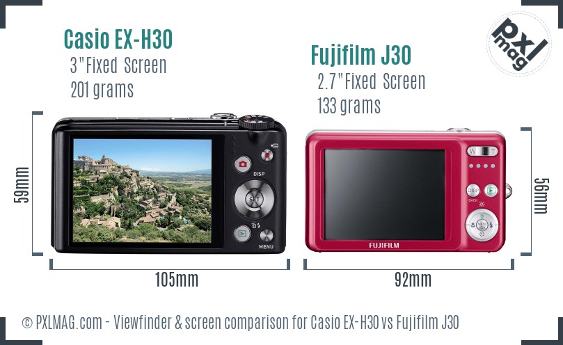 Casio EX-H30 vs Fujifilm J30 Screen and Viewfinder comparison