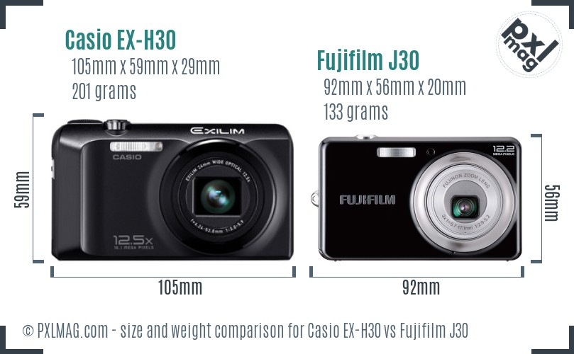 Casio EX-H30 vs Fujifilm J30 size comparison Casio EX-H30 vs Fujifilm J30 size comparison