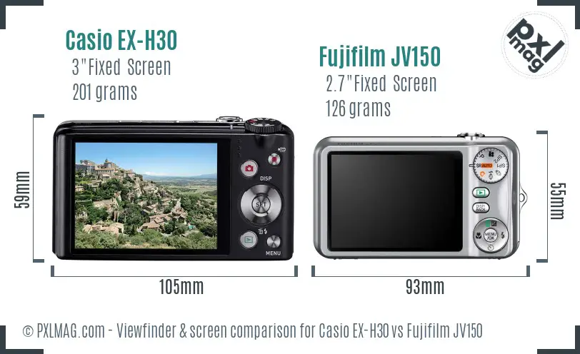 Casio EX-H30 vs Fujifilm JV150 Screen and Viewfinder comparison