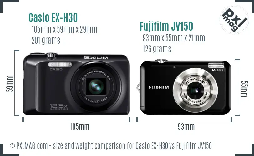 Casio EX-H30 vs Fujifilm JV150 size comparison