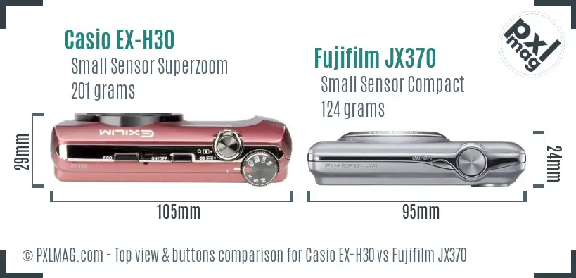 Casio EX-H30 vs Fujifilm JX370 top view buttons comparison