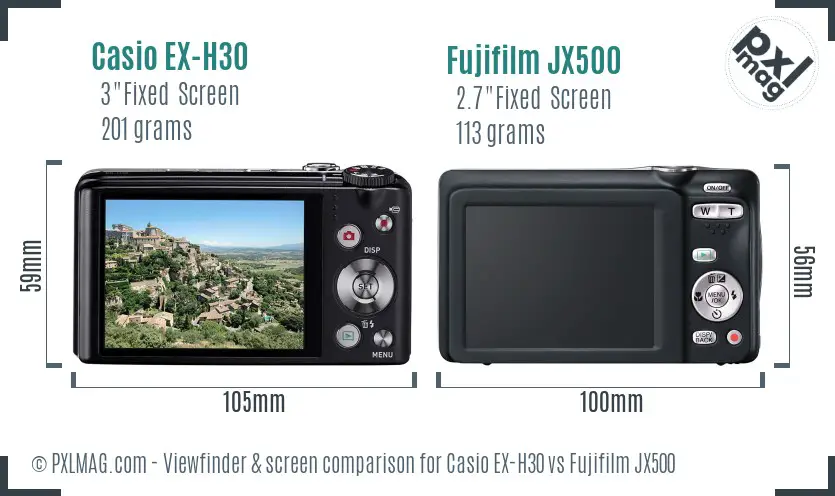 Casio EX-H30 vs Fujifilm JX500 Screen and Viewfinder comparison