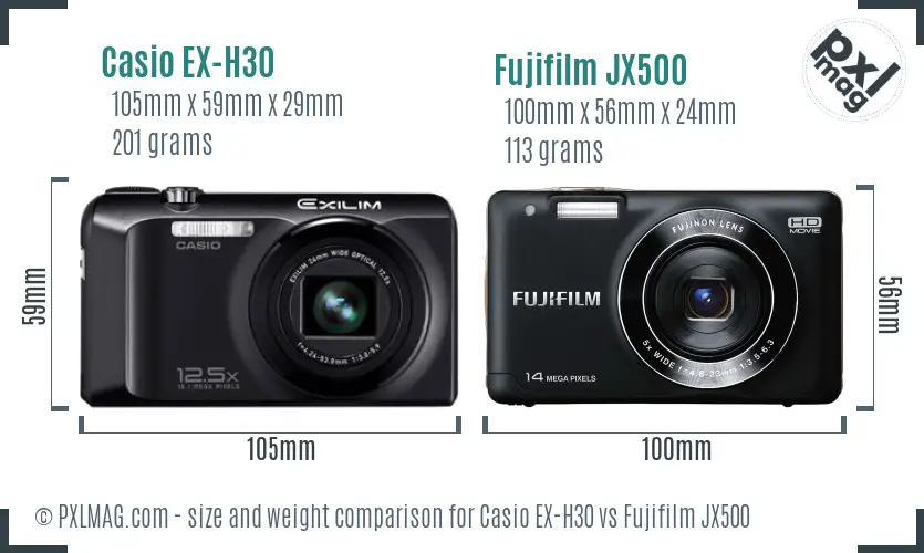 Casio EX-H30 vs Fujifilm JX500 size comparison