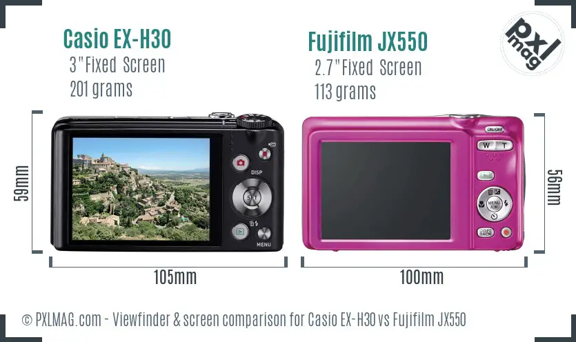 Casio EX-H30 vs Fujifilm JX550 Screen and Viewfinder comparison