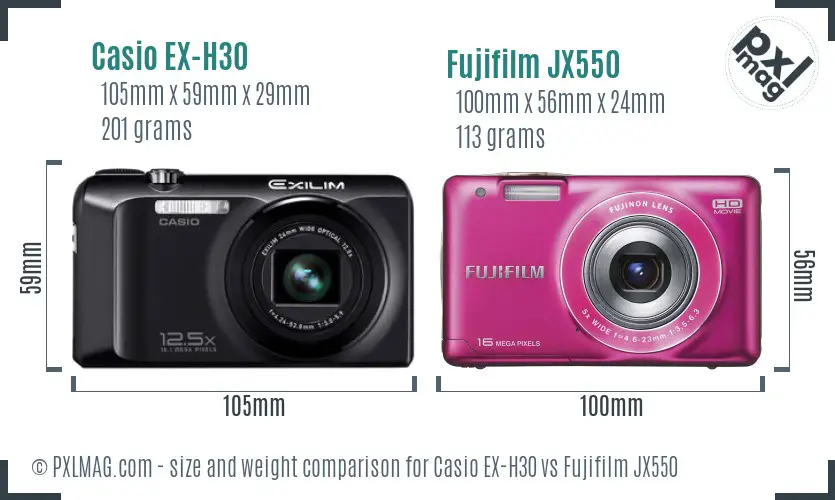 Casio EX-H30 vs Fujifilm JX550 size comparison