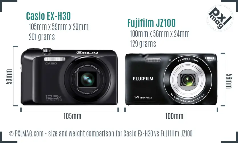 Casio EX-H30 vs Fujifilm JZ100 size comparison