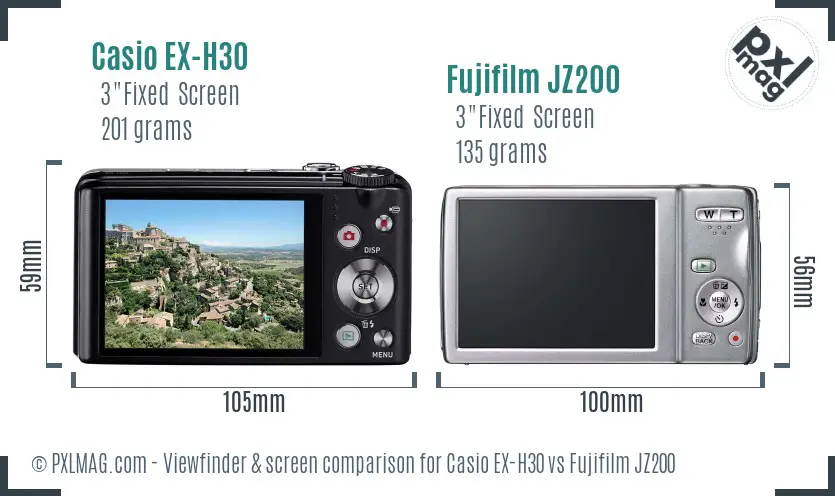 Casio EX-H30 vs Fujifilm JZ200 Screen and Viewfinder comparison