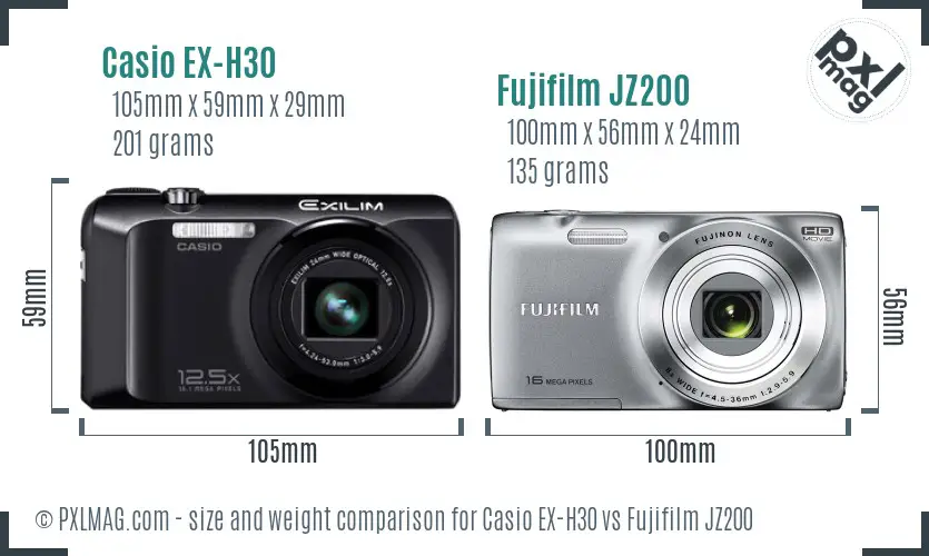 Casio EX-H30 vs Fujifilm JZ200 size comparison