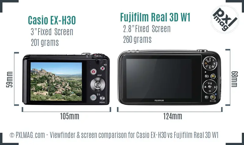 Casio EX-H30 vs Fujifilm Real 3D W1 Screen and Viewfinder comparison