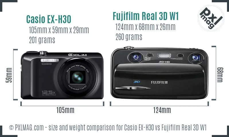 Casio EX-H30 vs Fujifilm Real 3D W1 size comparison