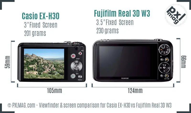 Casio EX-H30 vs Fujifilm Real 3D W3 Screen and Viewfinder comparison
