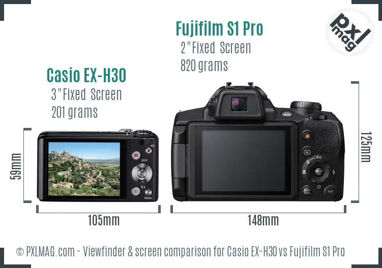 Casio EX-H30 vs Fujifilm S1 Pro Screen and Viewfinder comparison