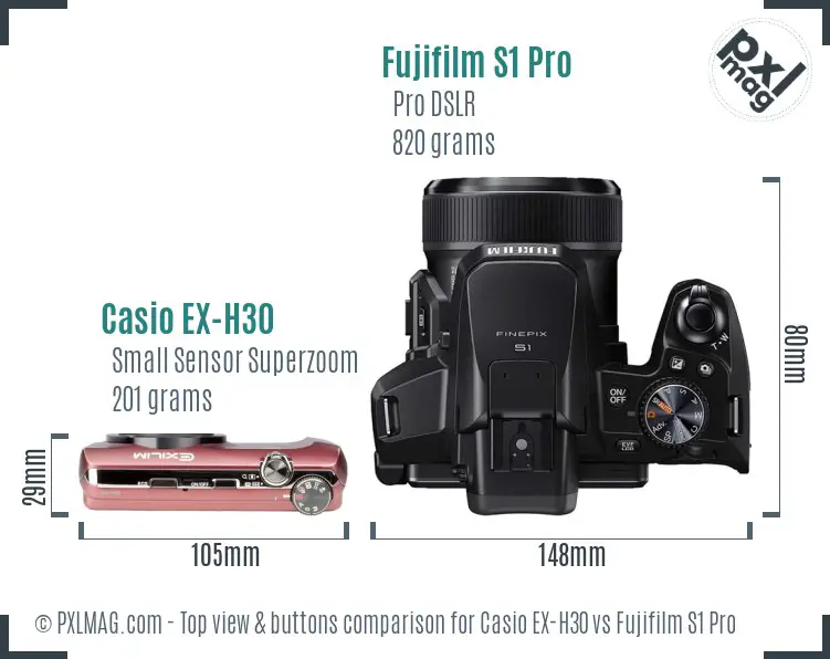 Casio EX-H30 vs Fujifilm S1 Pro top view buttons comparison