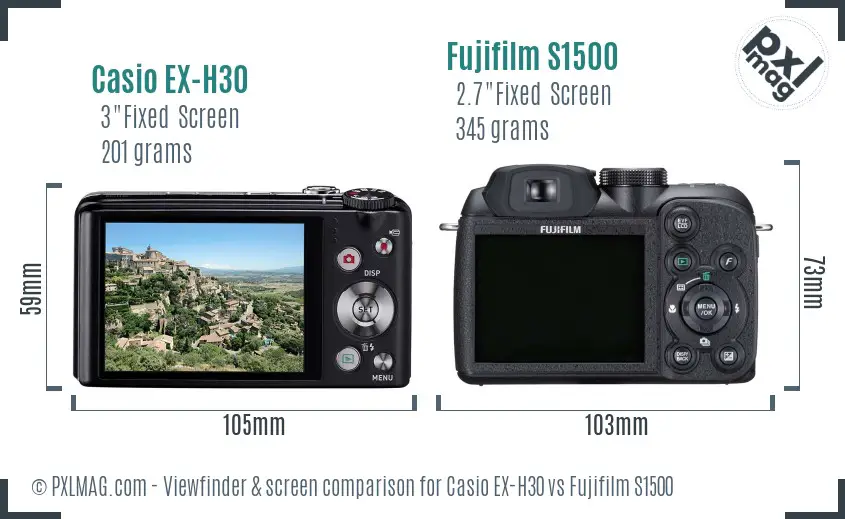 Casio EX-H30 vs Fujifilm S1500 Screen and Viewfinder comparison