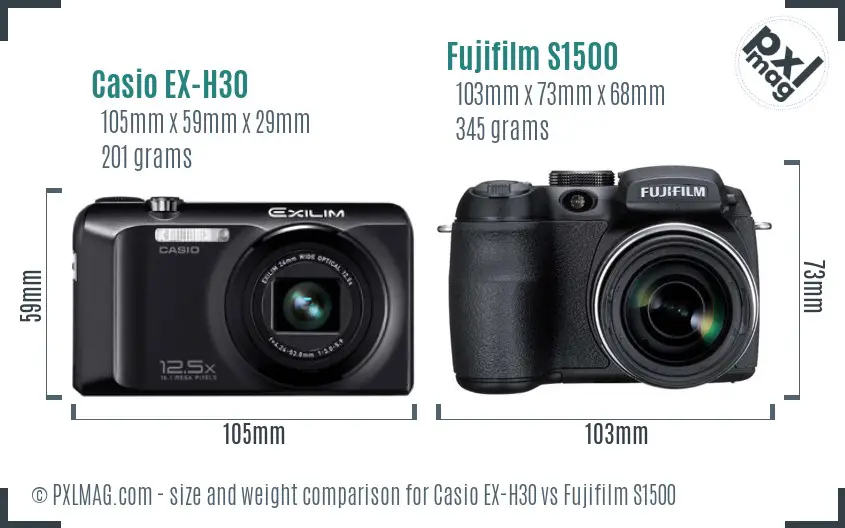Casio EX-H30 vs Fujifilm S1500 size comparison