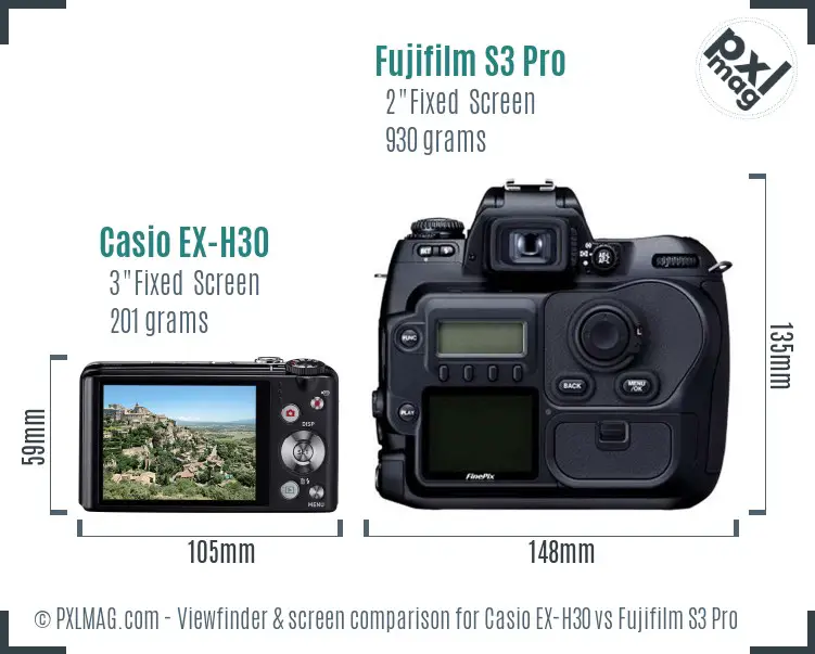 Casio EX-H30 vs Fujifilm S3 Pro Screen and Viewfinder comparison