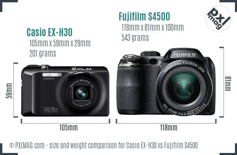 Casio EX-H30 vs Fujifilm S4500 size comparison