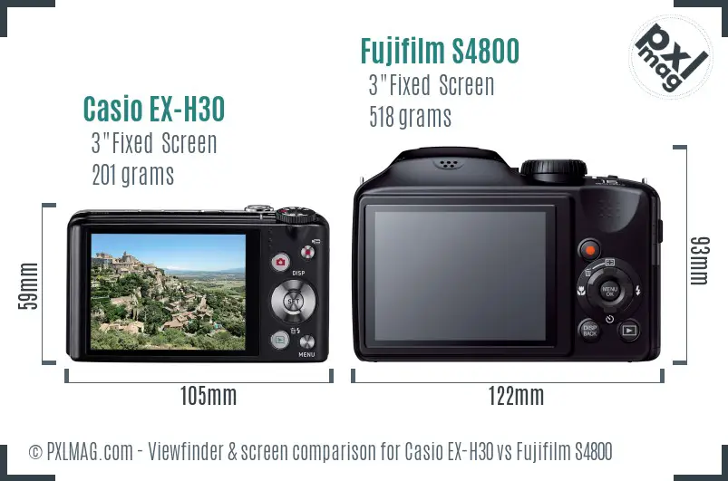 Casio EX-H30 vs Fujifilm S4800 Screen and Viewfinder comparison