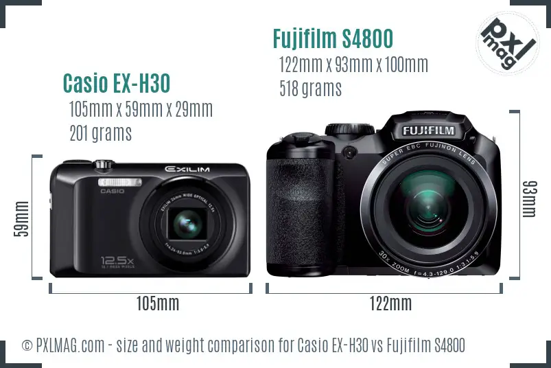 Casio EX-H30 vs Fujifilm S4800 size comparison