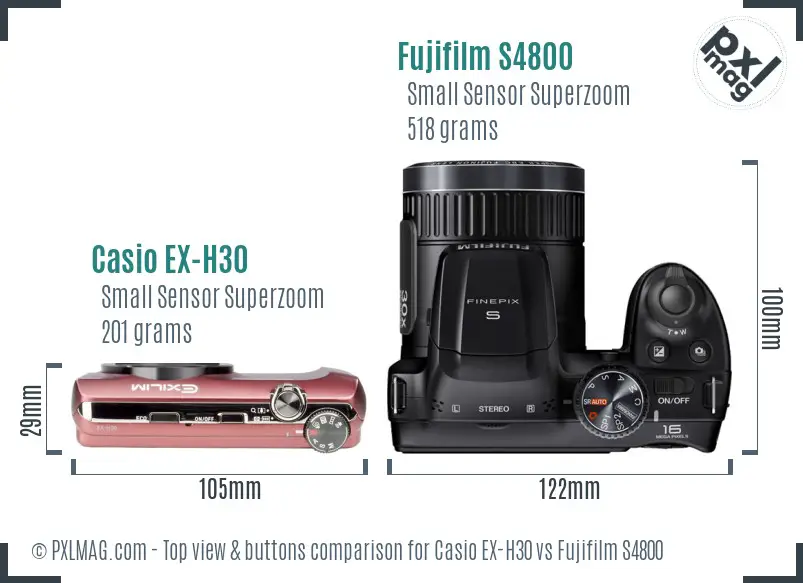 Casio EX-H30 vs Fujifilm S4800 top view buttons comparison