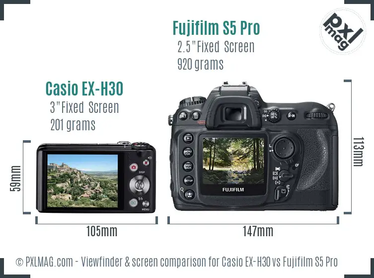 Casio EX-H30 vs Fujifilm S5 Pro Screen and Viewfinder comparison