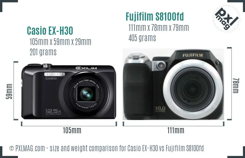 Casio EX-H30 vs Fujifilm S8100fd size comparison