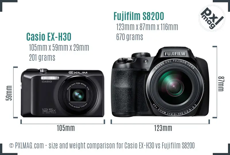 Casio EX-H30 vs Fujifilm S8200 size comparison