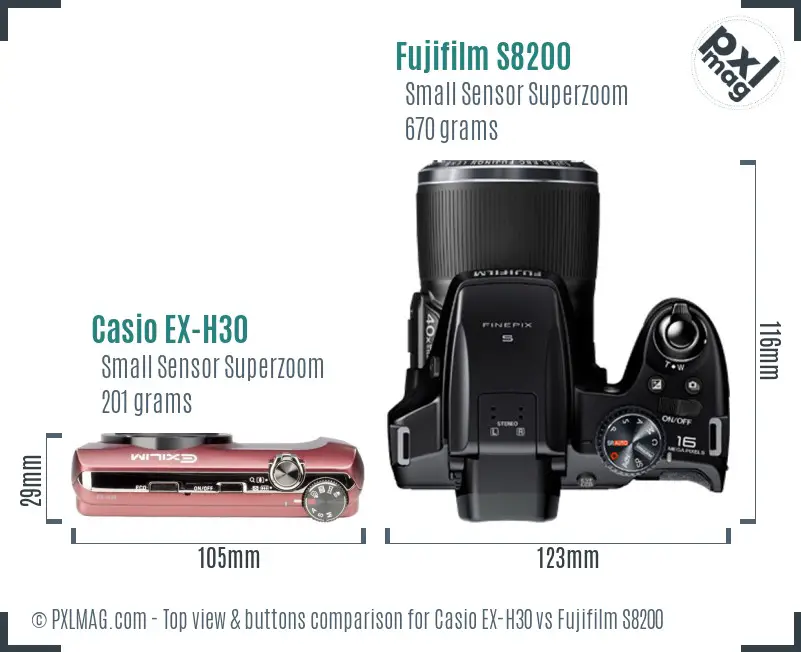 Casio EX-H30 vs Fujifilm S8200 top view buttons comparison